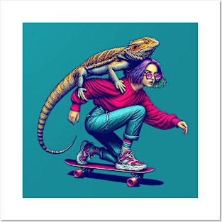 Skater with Bearded Dragon Posters and Art